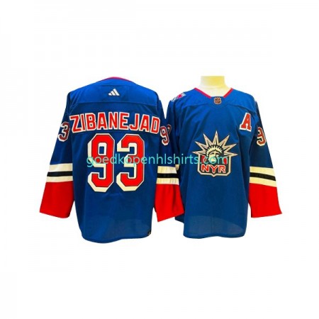 New York Rangers Mika Zibanejad 93 Adidas 2022-2023 Reverse Retro Blauw Authentic Shirt - Mannen